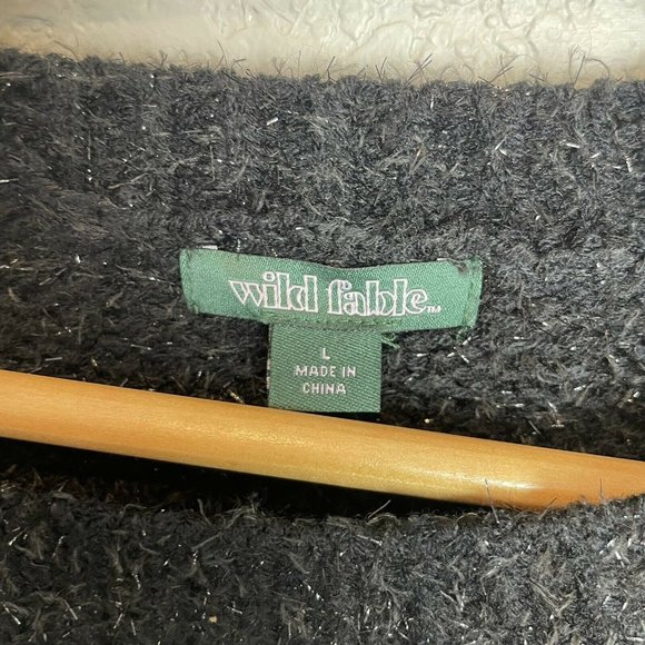 Woman Sweater Black Tinsel Long Sleeve Pullover Wild Fable Crew Neck Top Holiday - Picture 4 of 5